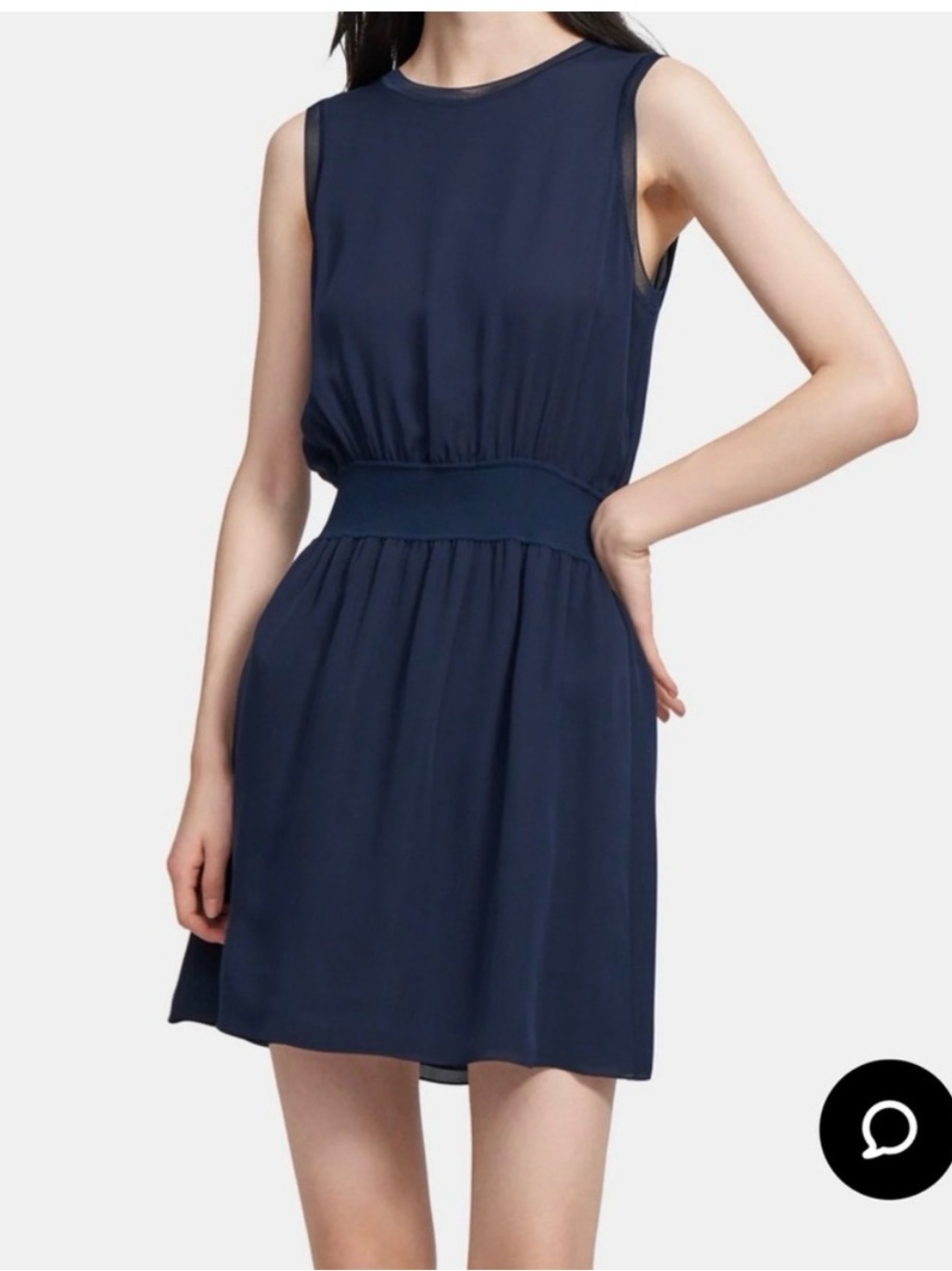 Theory Navy Blue Silk Combo Rib Trim Tank Dress
